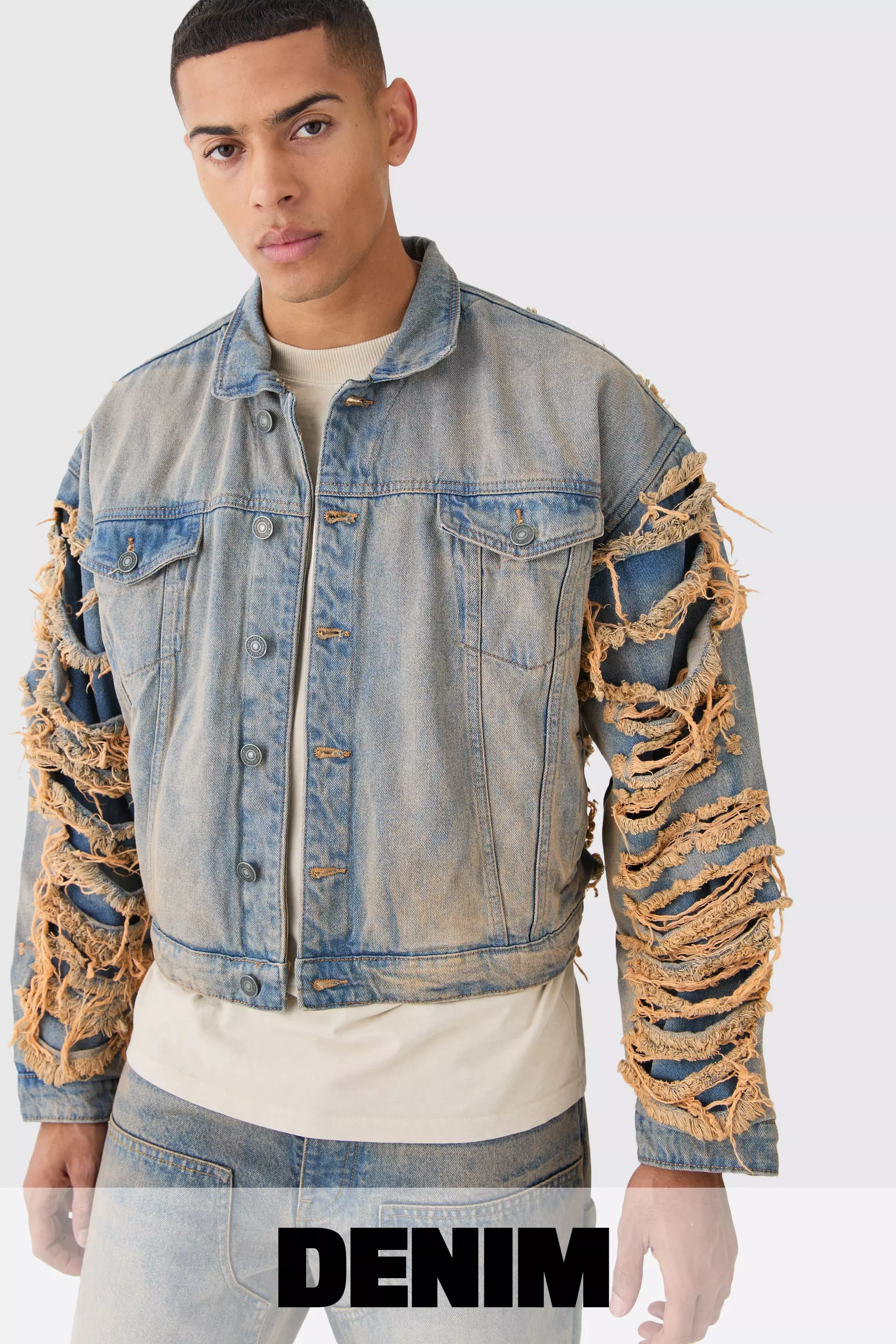 Extreme ripped denim on sale jacket